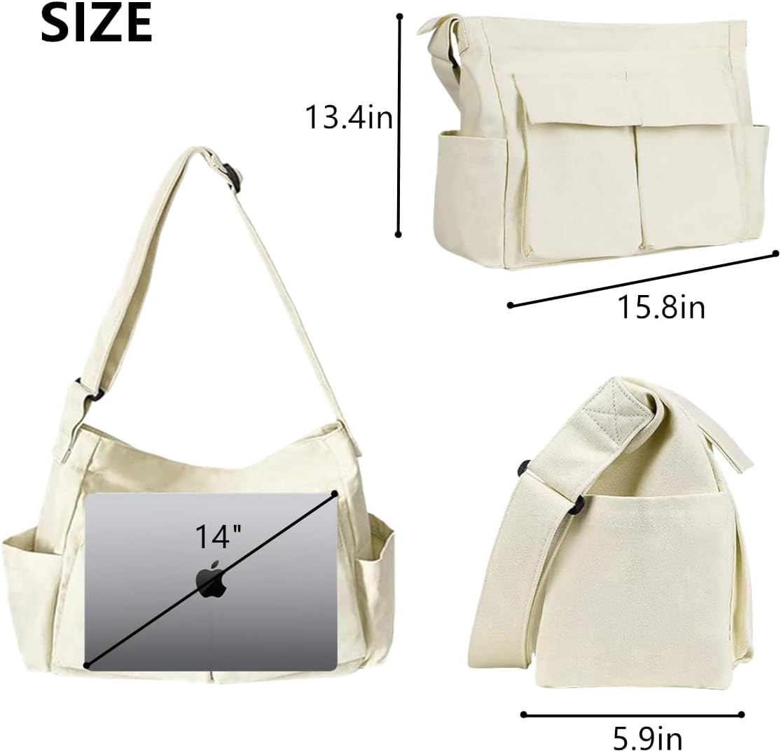Canvas Messenger Bag Large Crossbody Bags with Multiple Pockets,School Vintage Shoulder Laptop Bag for Women and Men - Image 2