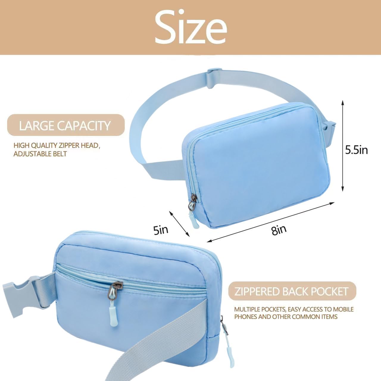 Belt bag Fanny pack crossbody bags for women Everywhere belt bag (Light blue) - Image 2