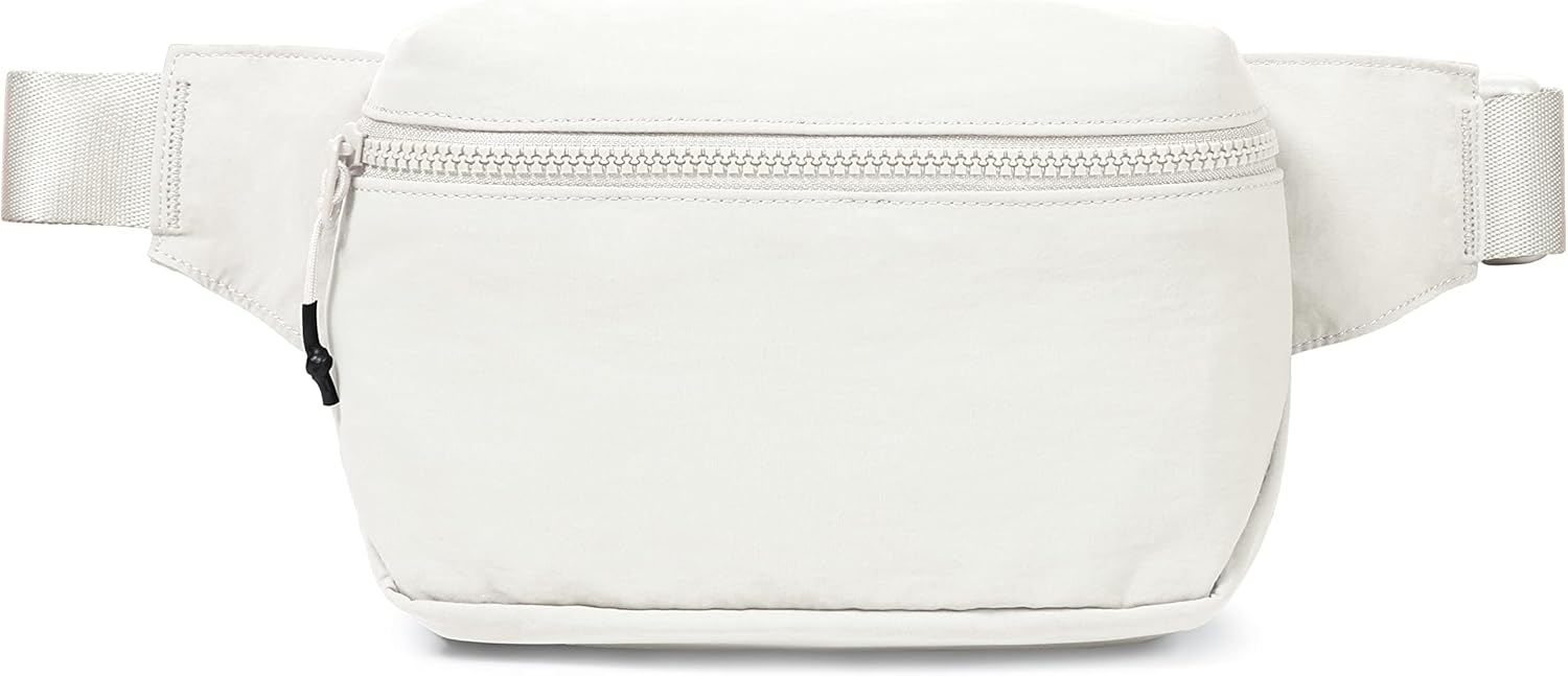 2L Belt Bag for Women Men, Crossbody Fanny Packs with Adjustable Strap Waist Pouch for Workout Hiking Running Travel, White