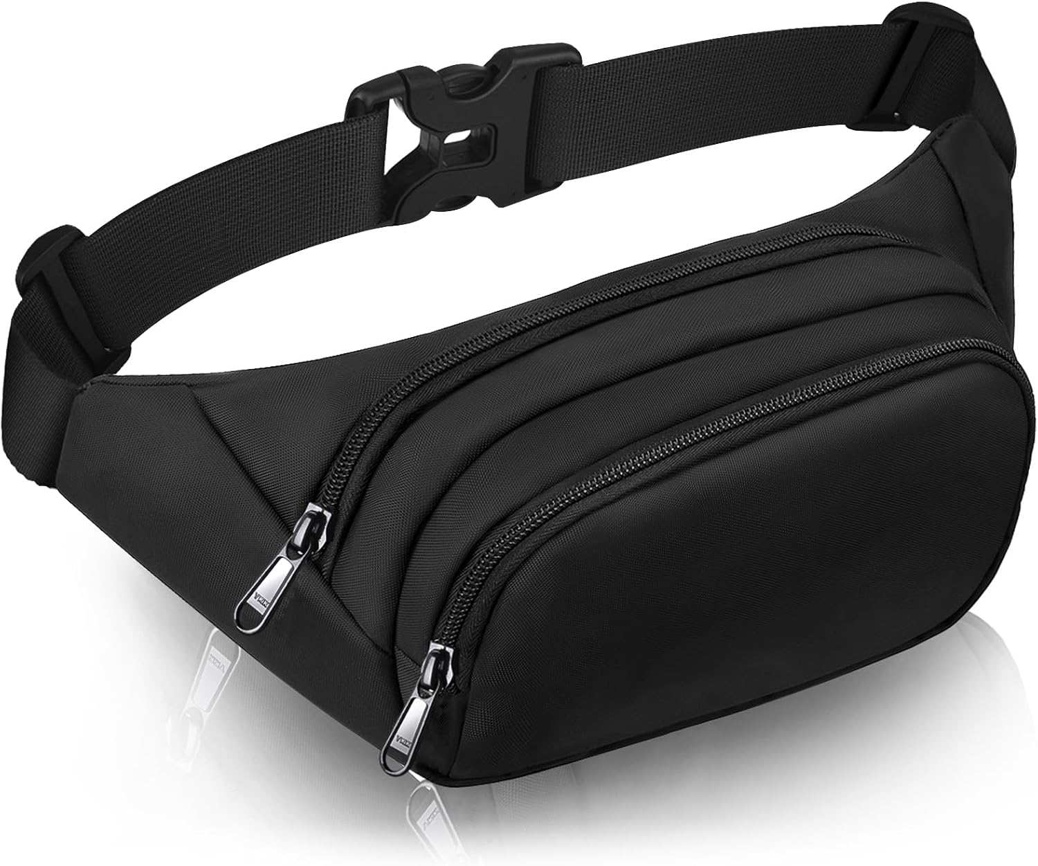 Large Fanny Pack for Women Men - Syican Waist bag with 3-Zipper Pockets, Gifts for Enjoy Sports Traveling Workout Casual Hands-Free crossbody bags Fits MAX 7.9'' iPad & 6.6'' Phone Black