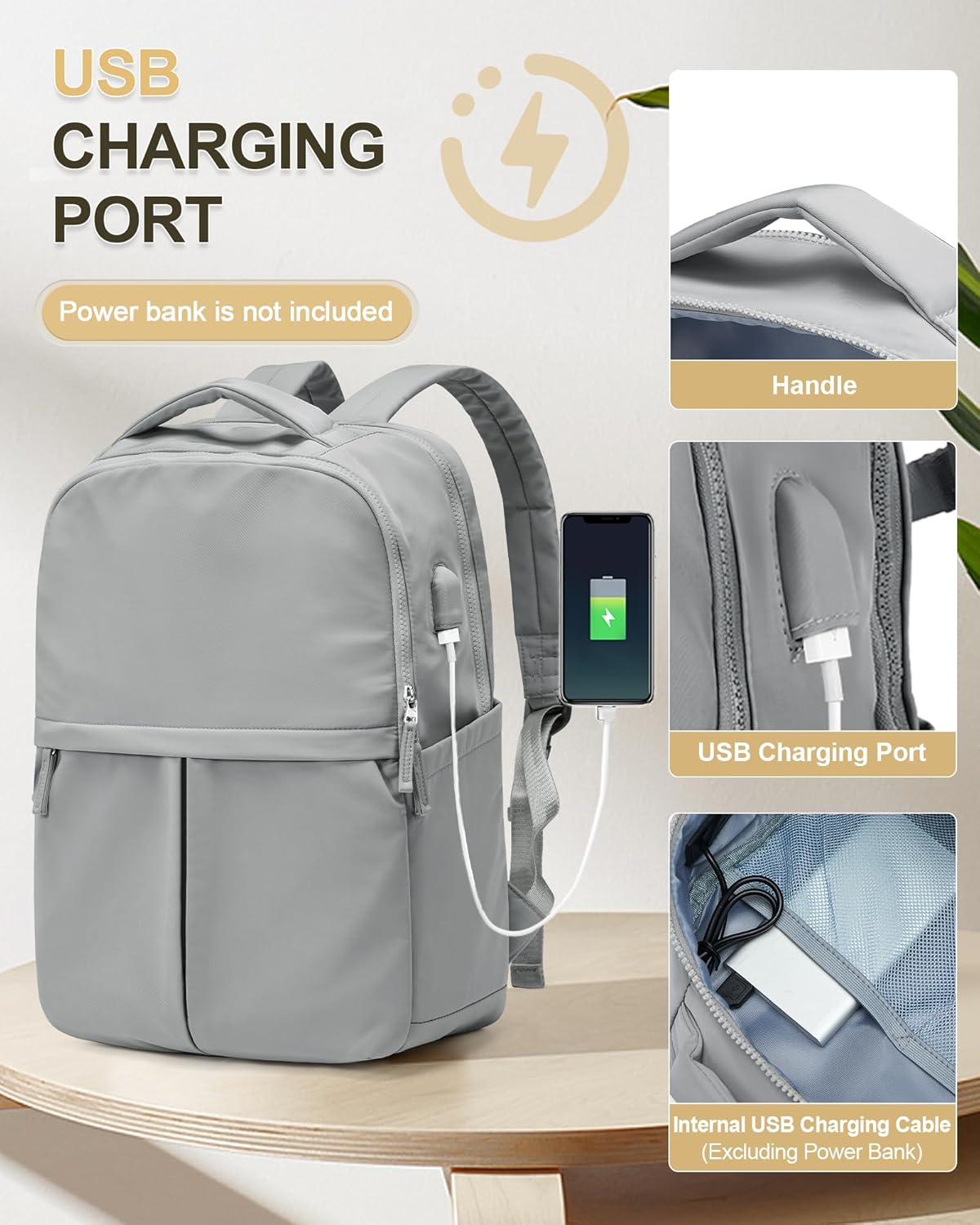 Laptop Backpack for Women Gym Work Teacher Backpack for Men Lightweight Commuter Backpack with Laptop Compartment Large Travel Backpack Casual Daypack Backpacks Grey - Image 2