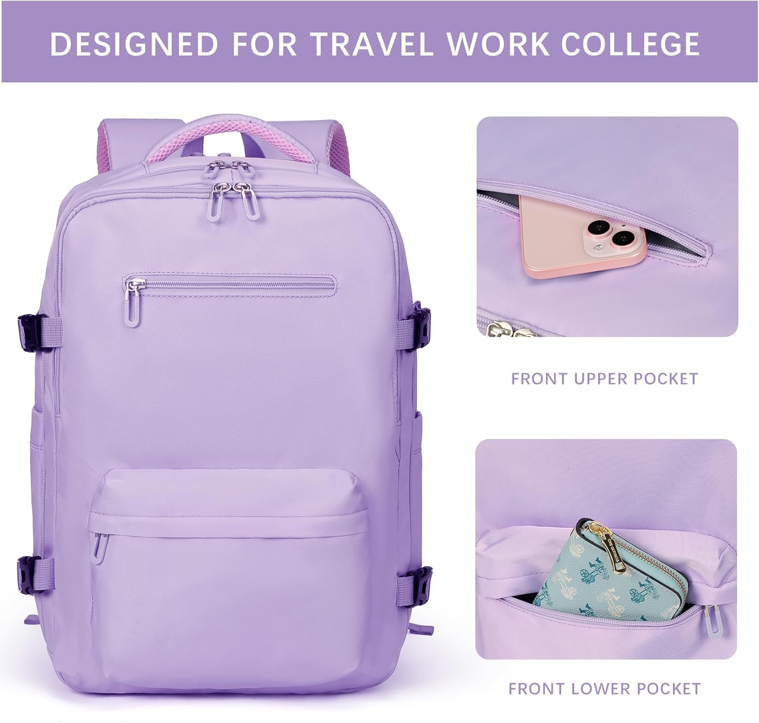 Travel Laptop Backpack for Women, Casual Work Bag 17inch College High School High School Laptop Backpack Airline Approved Backpack Hiking Business Nurse Bag Casual Daypack for Weekender - Image 2