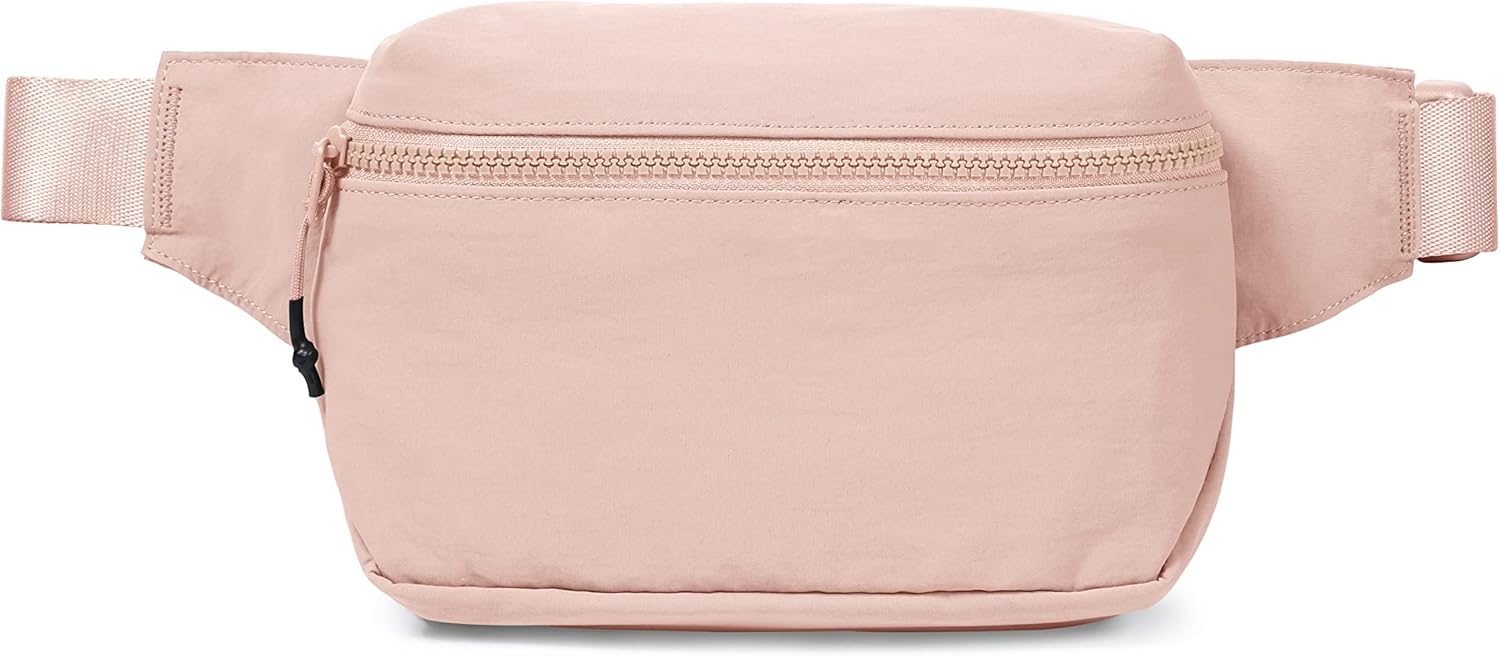 2L Belt Bag for Women Men, Crossbody Fanny Packs with Adjustable Strap Waist Pouch for Workout Hiking Running Travel, Light Pink