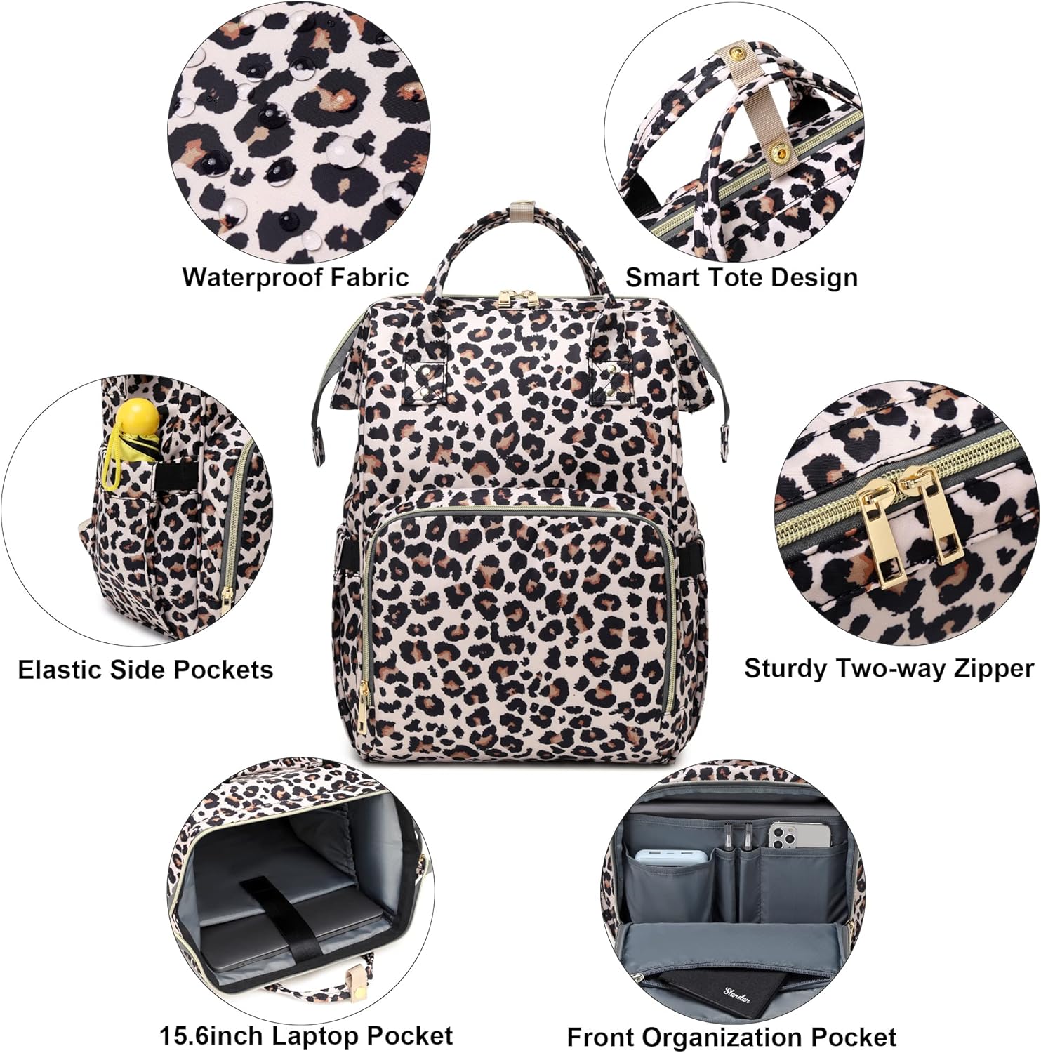Leopard Women Laptop Backpack, College School Backpack Bookbag 15.6 Inch Computer Backpacks for Work Business Travel - Image 2
